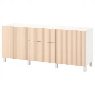 IKEA BESTÅ Ansamblu depozitare cu sertare, alb Björköviken/furnir mesteacan, 180x42x74 cm