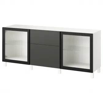 IKEA BESTÅ Ansamblu depozitare cu sertare, alb Lappviken/Stubbarp/Fällsvik antracit, 180x42x74 cm