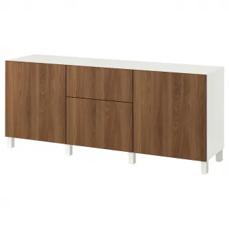IKEA BESTÅ Ansamblu depozitare cu sertare, alb/Lappviken/Stubbarp aspect nuc, 180x42x74 cm