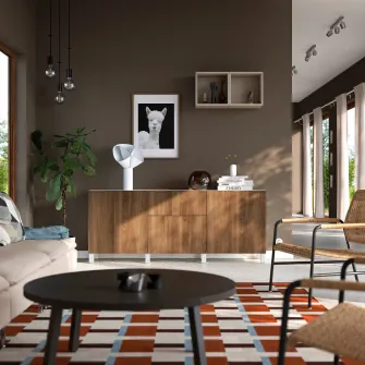 IKEA BESTÅ Ansamblu depozitare cu sertare, alb/Lappviken/Stubbarp aspect nuc, 180x42x74 cm