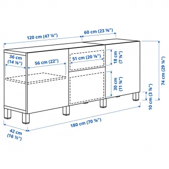 IKEA BESTÅ Ansamblu depozitare cu sertare, alb/Lappviken/Stubbarp aspect nuc, 180x42x74 cm