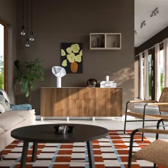 IKEA BESTÅ Ansamblu depozitare cu sertare, alb/Lappviken/Stubbarp aspect nuc, 180x42x74 cm
