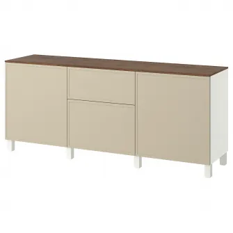 IKEA BESTÅ Ansamblu depozitare cu sertare, alb/Krukmakare bej, 180x42x75 cm
