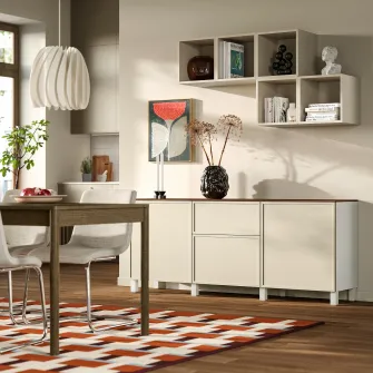 IKEA BESTÅ Ansamblu depozitare cu sertare, alb/Krukmakare bej, 180x42x75 cm