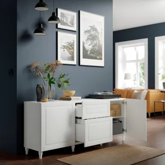 IKEA BESTÅ Ansamblu depozitare cu sertare, alb/Smeviken/Kabbarp alb, 180x42x74 cm
