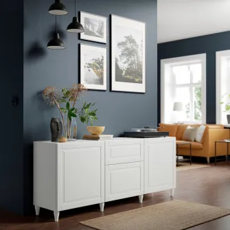 IKEA BESTÅ Ansamblu depozitare cu sertare, alb/Smeviken/Kabbarp alb, 180x42x74 cm