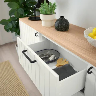 IKEA BESTÅ Ansamblu depozitare cu sertare, alb/Sutterviken/Kabbarp alb, 180x42x76 cm