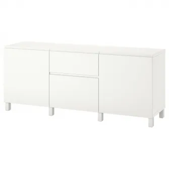 IKEA BESTÅ Ansamblu depozitare cu sertare, alb/Västerviken/Stubbarp alb, 180x42x74 cm