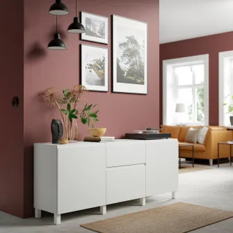 IKEA BESTÅ Ansamblu depozitare cu sertare, alb/Västerviken/Stubbarp alb, 180x42x74 cm