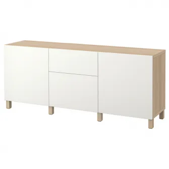 IKEA BESTÅ Ansamblu depozitare cu sertare, aspect stejar antichizat/Lappviken alb, 180x42x74 cm