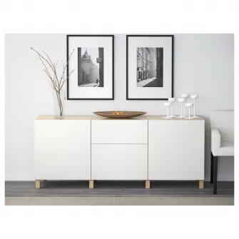 IKEA BESTÅ Ansamblu depozitare cu sertare, aspect stejar antichizat/Lappviken alb, 180x42x74 cm