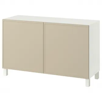 IKEA BESTÅ Ansamblu depozitare cu usi, Krukmakare bej/Stubbarp alb, 120x42x74 cm
