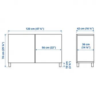 IKEA BESTÅ Ansamblu depozitare cu usi, Krukmakare bej/Stubbarp alb, 120x42x74 cm