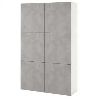 IKEA BESTÅ Ansamblu depozitare cu usi, alb Kallviken/gri aspect beton, 120x42x193 cm
