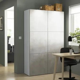 IKEA BESTÅ Ansamblu depozitare cu usi, alb Kallviken/gri aspect beton, 120x42x193 cm