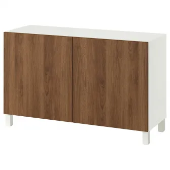 IKEA BESTÅ Ansamblu depozitare cu usi, alb/Lappviken/Stubbarp aspect nuc, 120x42x74 cm