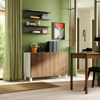IKEA BESTÅ Ansamblu depozitare cu usi, alb/Lappviken/Stubbarp aspect nuc, 120x42x74 cm