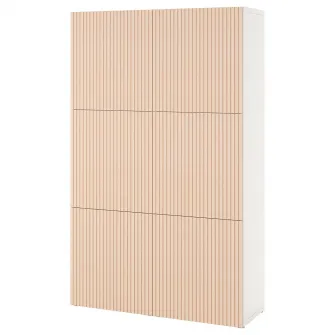 IKEA BESTÅ Ansamblu depozitare cu usi, alb/Björköviken furnir mesteacan, 120x42x193 cm
