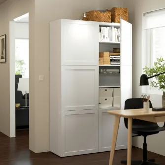 IKEA BESTÅ Ansamblu depozitare cu usi, alb/Hanviken alb, 120x42x193 cm