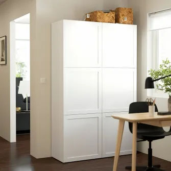 IKEA BESTÅ Ansamblu depozitare cu usi, alb/Hanviken alb, 120x42x193 cm