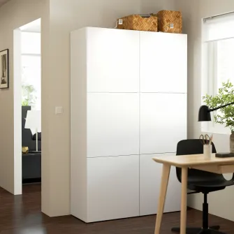 IKEA BESTÅ Ansamblu depozitare cu usi, alb/Lappviken alb, 120x42x193 cm