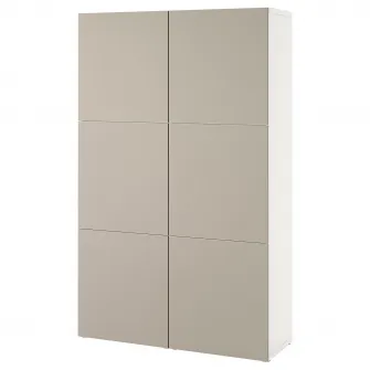 IKEA BESTÅ Ansamblu depozitare cu usi, alb/Lappviken gri deschis-bej, 120x42x193 cm
