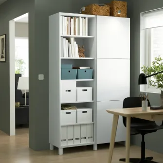 IKEA BESTÅ Ansamblu depozitare cu usi, alb/Lappviken/Stubbarp alb, 120x42x202 cm