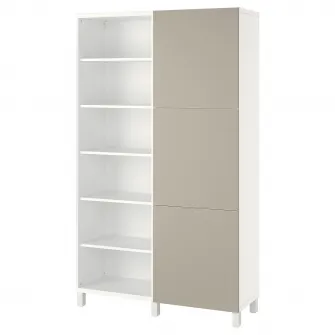 IKEA BESTÅ Ansamblu depozitare cu usi, alb/Lappviken/Stubbarp gri deschis-bej, 120x42x202 cm