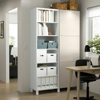 IKEA BESTÅ Ansamblu depozitare cu usi, alb/Lappviken/Stubbarp gri deschis-bej, 120x42x202 cm