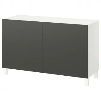 IKEA BESTÅ Ansamblu depozitare cu usi, alb/Lappviken/Stubbarp gri inchis, 120x42x74 cm