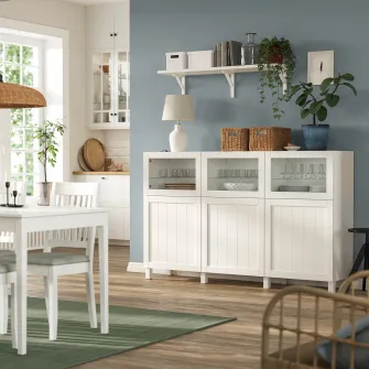 IKEA BESTÅ Ansamblu depozitare cu usi, alb/Pipmakare alb, 180x42x112 cm