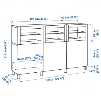 IKEA BESTÅ Ansamblu depozitare cu usi, alb/Pipmakare alb, 180x42x112 cm