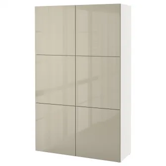 IKEA BESTÅ Ansamblu depozitare cu usi, alb/Selsviken bej lucios, 120x42x193 cm