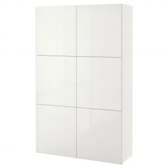 IKEA BESTÅ Ansamblu depozitare cu usi, alb/Selsviken lucios/alb, 120x42x193 cm