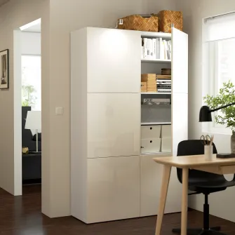 IKEA BESTÅ Ansamblu depozitare cu usi, alb/Selsviken lucios/alb, 120x42x193 cm