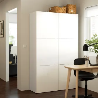 IKEA BESTÅ Ansamblu depozitare cu usi, alb/Selsviken lucios/alb, 120x42x193 cm