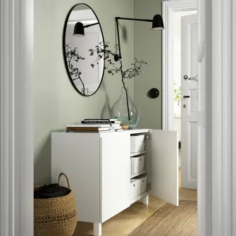 IKEA BESTÅ Ansamblu depozitare cu usi, alb/Västerviken/Stubbarp alb, 120x42x74 cm
