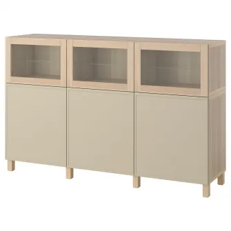IKEA BESTÅ Ansamblu depozitare cu usi, aspect stejar antichizat/Krukmakare bej, 180x42x112 cm