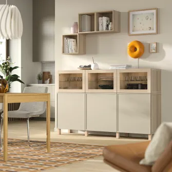 IKEA BESTÅ Ansamblu depozitare cu usi, aspect stejar antichizat/Krukmakare bej, 180x42x112 cm