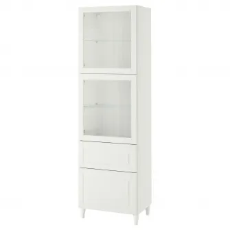 IKEA BESTÅ Ansamblu depozitare cu usi sticla, alb Smeviken/Ostvik/Kabbarp stc a tr, 60x42x202 cm