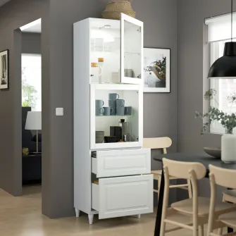 IKEA BESTÅ Ansamblu depozitare cu usi sticla, alb Smeviken/Ostvik/Kabbarp stc a tr, 60x42x202 cm