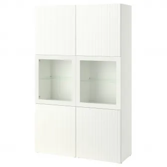 IKEA BESTÅ Ansamblu depozitare cu usi sticla, alb/Förvaltare alb, 120x42x193 cm