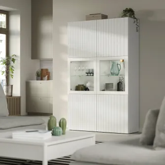 IKEA BESTÅ Ansamblu depozitare cu usi sticla, alb/Förvaltare alb, 120x42x193 cm