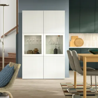 IKEA BESTÅ Ansamblu depozitare cu usi sticla, alb/Förvaltare alb, 120x42x193 cm