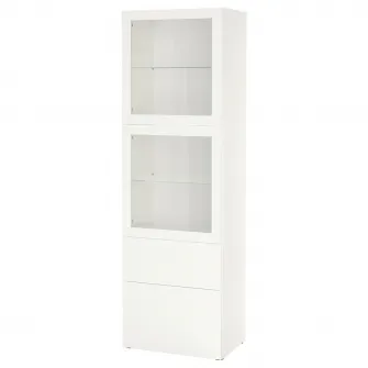 IKEA BESTÅ Ansamblu depozitare cu usi sticla, alb/Lappviken stc a tr, 60x42x193 cm