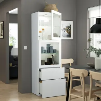 IKEA BESTÅ Ansamblu depozitare cu usi sticla, alb/Lappviken stc a tr, 60x42x193 cm