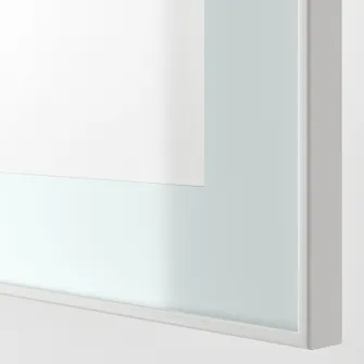 IKEA BESTÅ Ansamblu depozitare cu usi sticla, alb/Selsviken lucios/sticla transparenta bej, 120x42x193 cm
