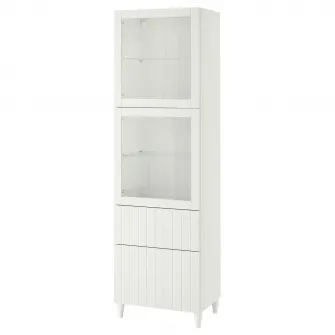 IKEA BESTÅ Ansamblu depozitare cu usi sticla, alb/Sutterviken/Kabbarp stc a tr, 60x42x202 cm
