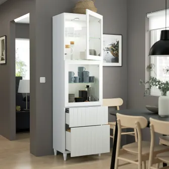IKEA BESTÅ Ansamblu depozitare cu usi sticla, alb/Sutterviken/Kabbarp stc a tr, 60x42x202 cm