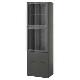 IKEA BESTÅ Ansamblu depozitare cu usi sticla, gri inchis Lappviken/Fällsvik antracit, 60x42x193 cm